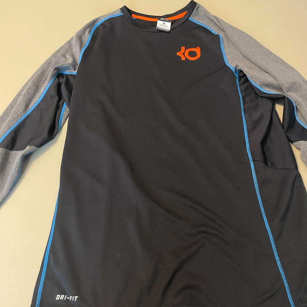 Long sleeve orange/black/blue/gray Nike KD (Kevin Durant) tee shirt